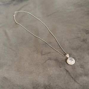 Delicate Silver-Tone Round Crystal Pendant Necklace